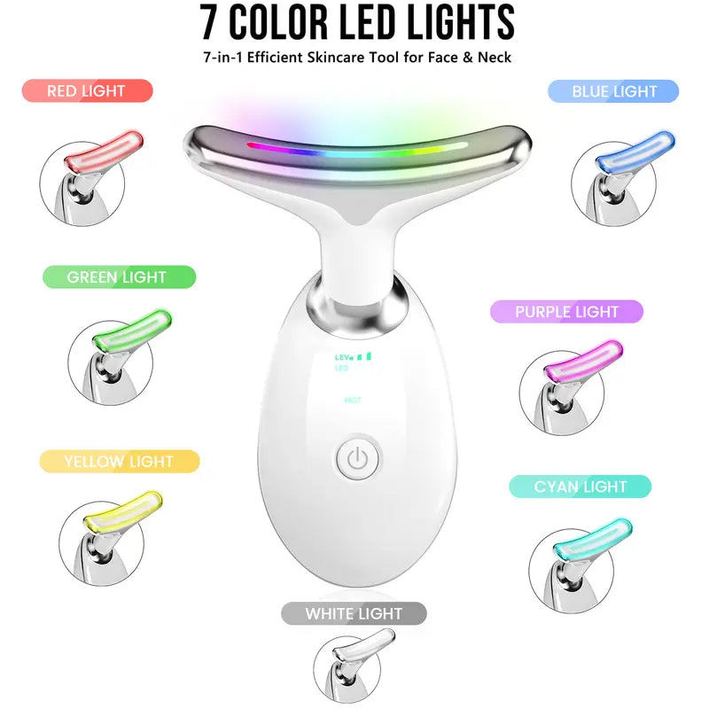 Cotsoco 7-Color Facial & Neck Massager, USB Rechargeable Red Light Therapy Device with Heat, Vibration, Auto Shut-Off, Facial Care Tools for Women