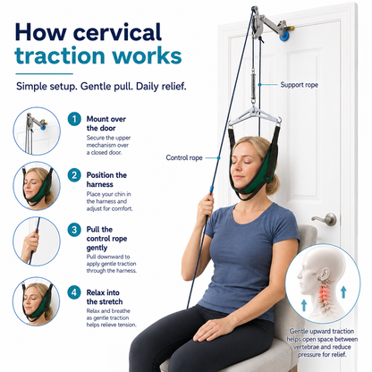 Adjustable Neck Support & Stretching System – Home Use Neck Stretcher with Comfortable Head Harness