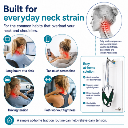 Adjustable Neck Support & Stretching System – Home Use Neck Stretcher with Comfortable Head Harness