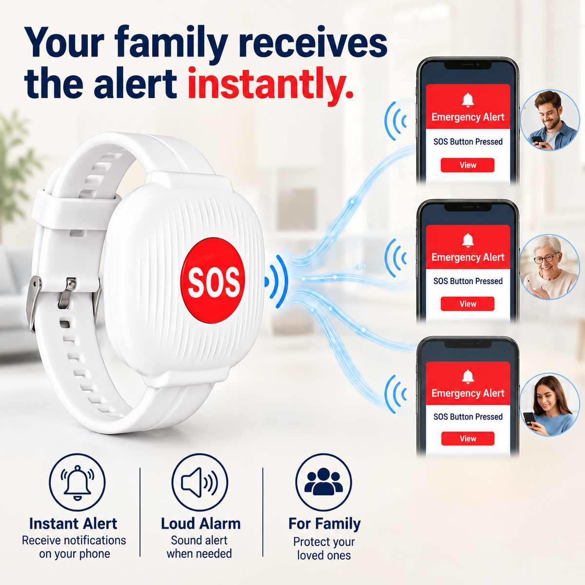 Emergency help bracelet for the elderly with SOS button