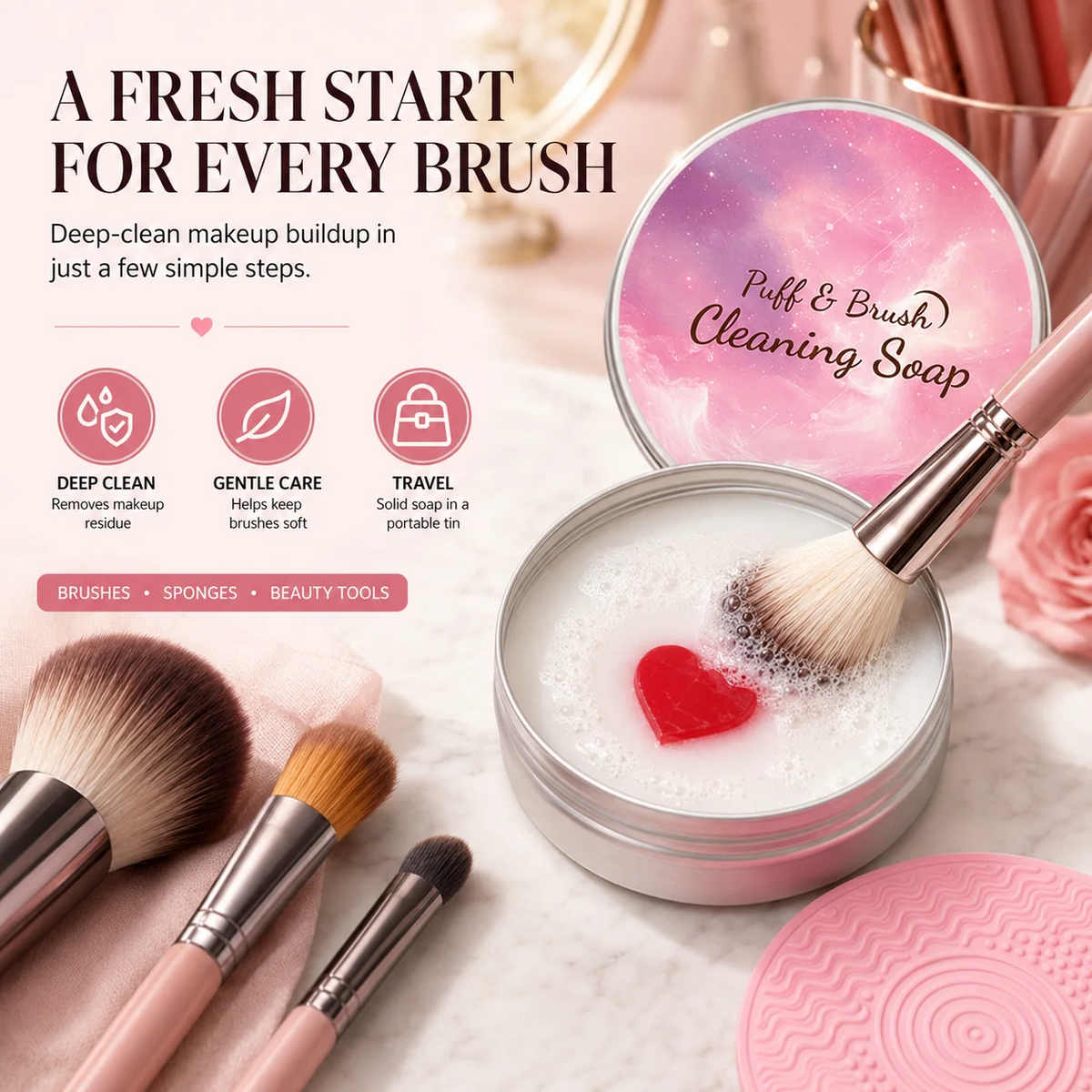 Makeup Brush Cleaner Soap - Deep Cleaning Solid Cleanser