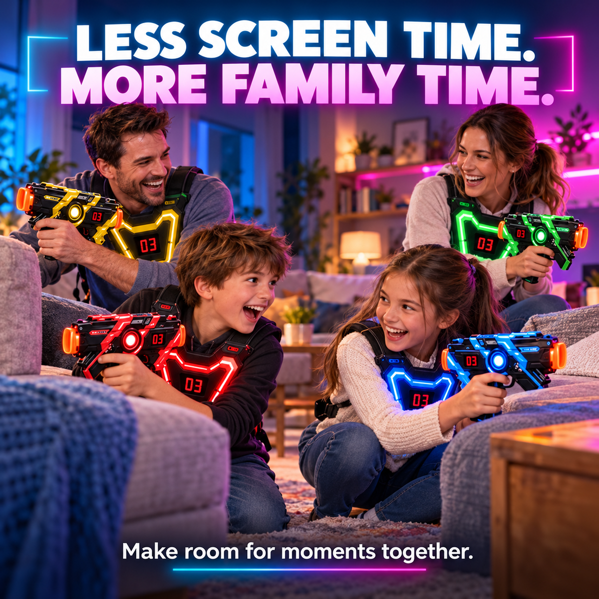 Infrared Laser Tag Battle Set – Neon Blasters & Chest Targets