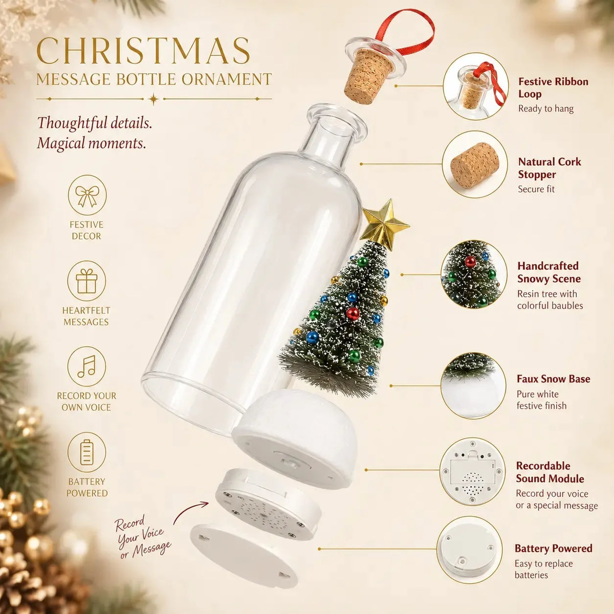 Recordable Voice Message Christmas Memory Bottle - Meaningful & Holiday Decoration
