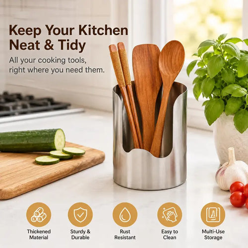 Stainless Steel Utensil Holder, Rust-Resistant Kitchen Organizer for Spatulas, Spoons & Chopsticks, Multi-Purpose Countertop Storage