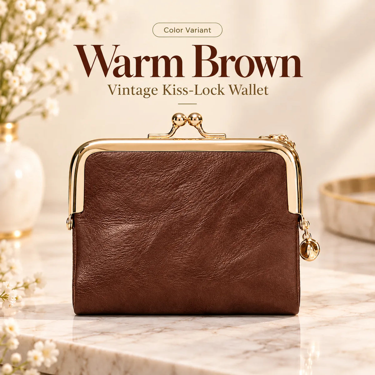 👛 Vintage Kiss-Lock Folding Wallet: Premium Leather, Compact & Chic