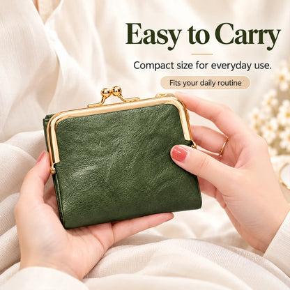 👛 Vintage Kiss-Lock Folding Wallet: Premium Leather, Compact & Chic