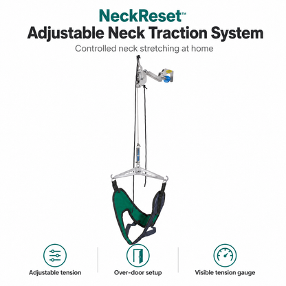 Adjustable Neck Support & Stretching System – Home Use Neck Stretcher with Comfortable Head Harness