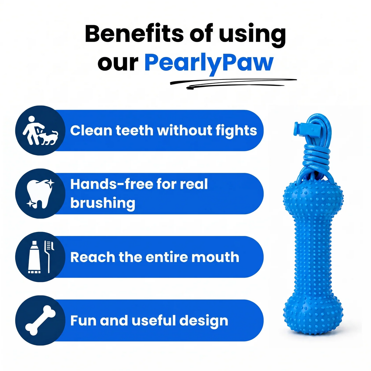 🐶 Dog Teeth Cleaning Toy – Interactive Dental Chew Bone with Rope to Help Keep Your Dog’s Mouth Open for Easier Brushing & Oral Care 🦷💙