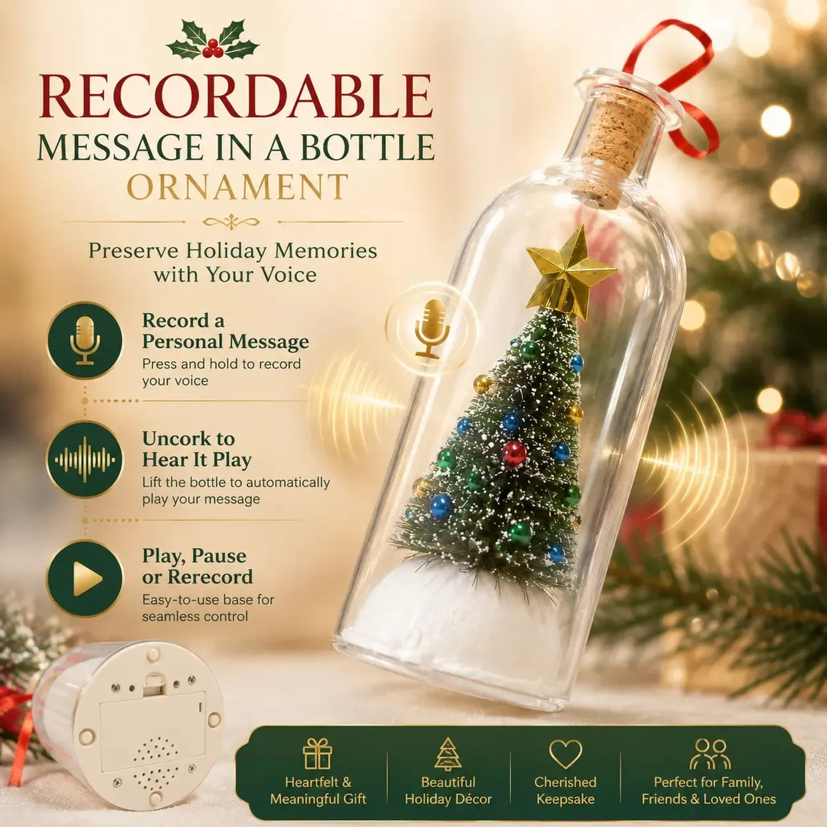 Recordable Voice Message Christmas Memory Bottle - Meaningful & Holiday Decoration