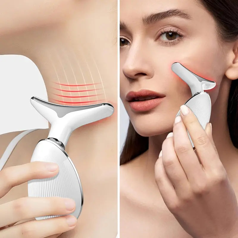Cotsoco 7-Color Facial & Neck Massager, USB Rechargeable Red Light Therapy Device with Heat, Vibration, Auto Shut-Off, Facial Care Tools for Women