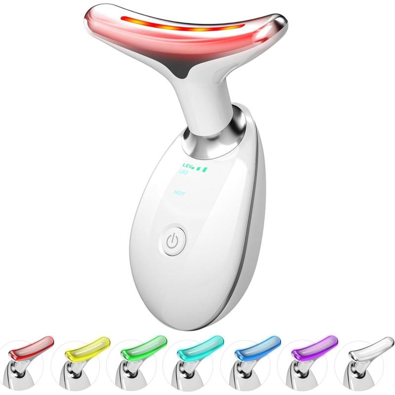 Cotsoco 7-Color Facial & Neck Massager, USB Rechargeable Red Light Therapy Device with Heat, Vibration, Auto Shut-Off, Facial Care Tools for Women
