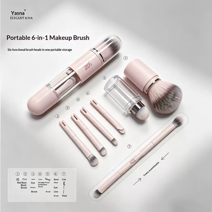 6-in-1 Makeup Brush Set – Portable Multi-Function Beauty Tool