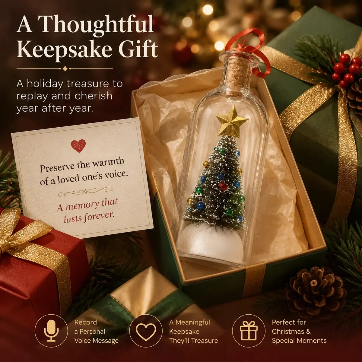 Recordable Voice Message Christmas Memory Bottle - Meaningful & Holiday Decoration