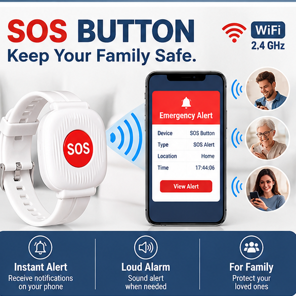 Emergency help bracelet for the elderly with SOS button