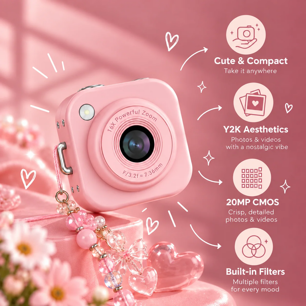 💕Mini Digital Camera – Cute Pocket-Sized Camera with 16X Zoom, Stylish Design & Everyday Memory Capture 📸✨