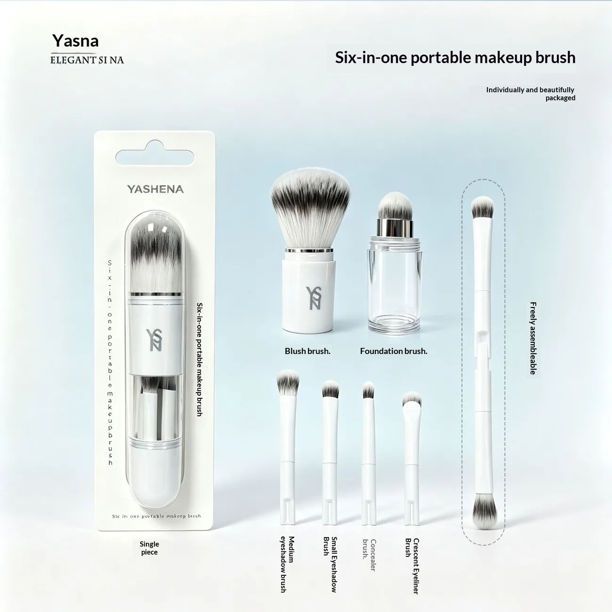 6-in-1 Makeup Brush Set – Portable Multi-Function Beauty Tool