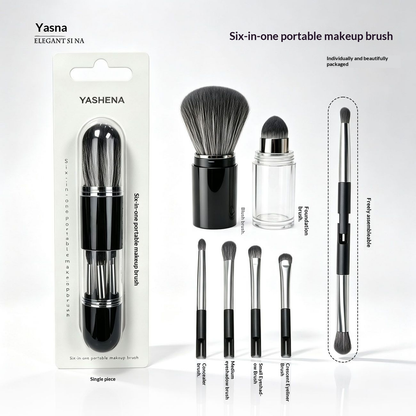6-in-1 Makeup Brush Set – Portable Multi-Function Beauty Tool