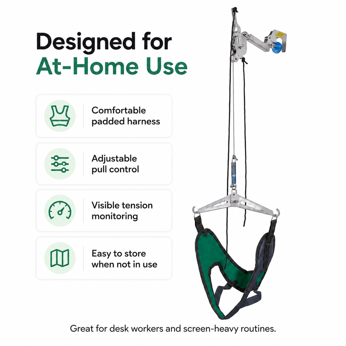 Adjustable Neck Support & Stretching System – Home Use Neck Stretcher with Comfortable Head Harness
