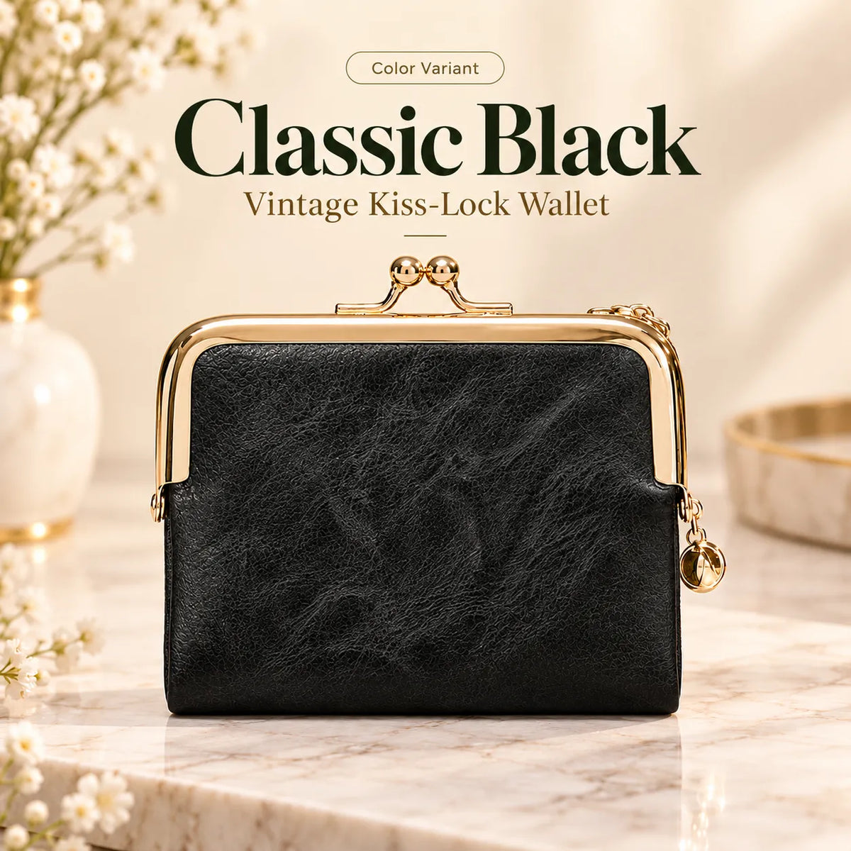 👛 Vintage Kiss-Lock Folding Wallet: Premium Leather, Compact & Chic
