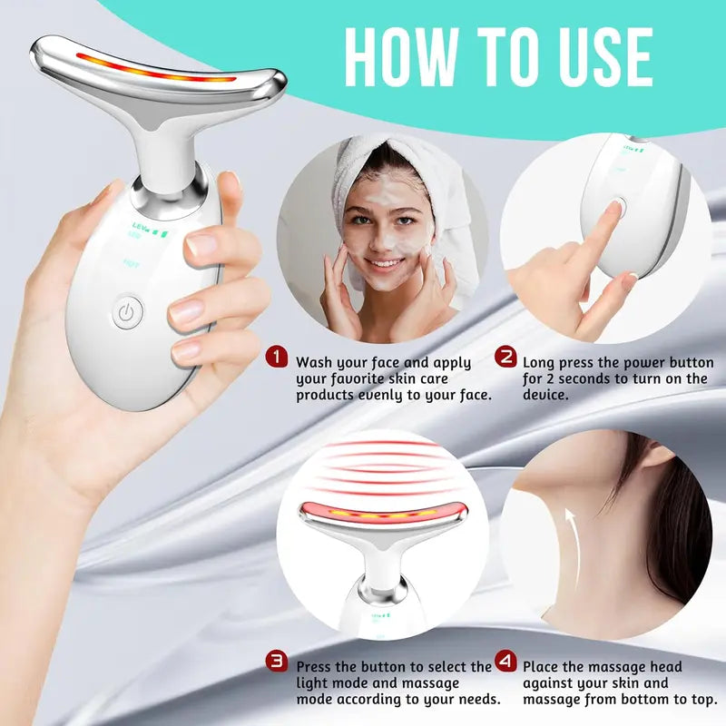 Cotsoco 7-Color Facial & Neck Massager, USB Rechargeable Red Light Therapy Device with Heat, Vibration, Auto Shut-Off, Facial Care Tools for Women