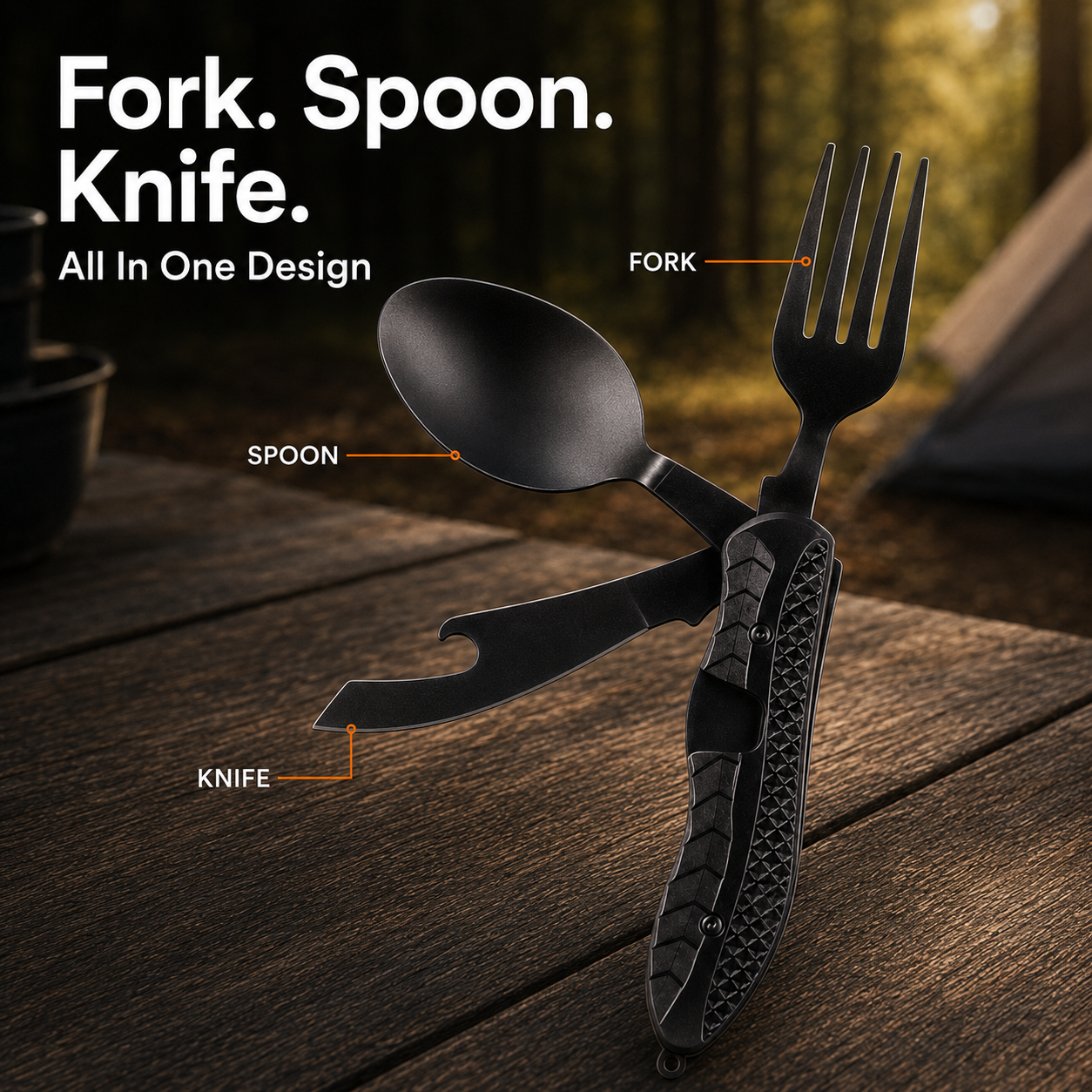 🏕️ 3-in-1 Folding Camping Utensil – Compact Fork, Spoon & Knife