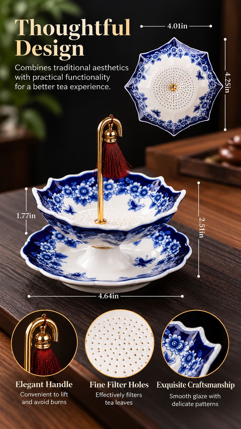 Umbrella Porcelain Ceramic Tea Strainer