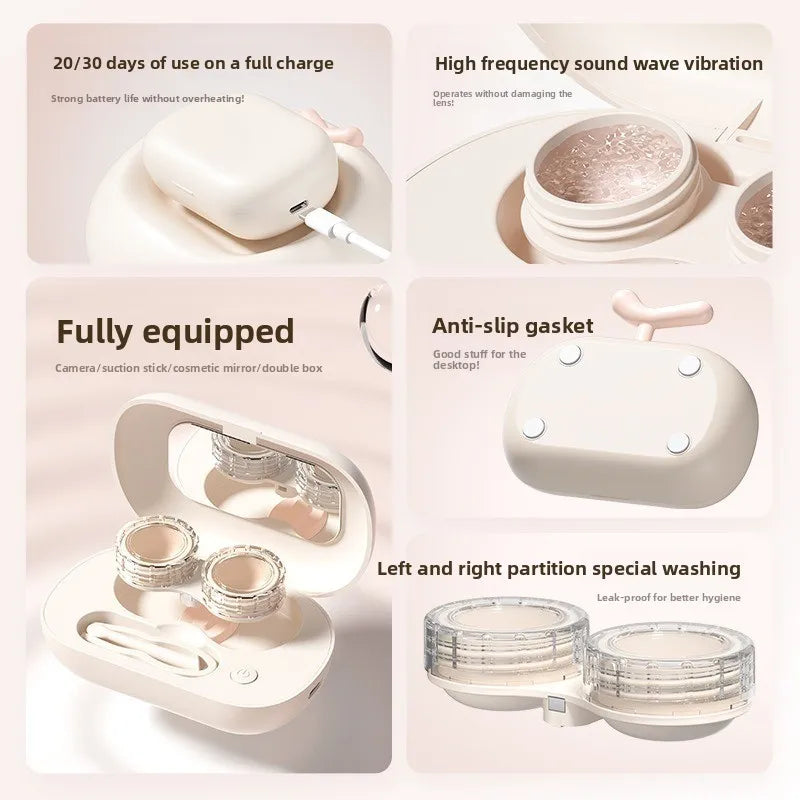 Rechargable portable Ultrasonic Contact Lens Cleaner machine Fit Disposal Soft Lens Colored Contact RGP and OK Lens
