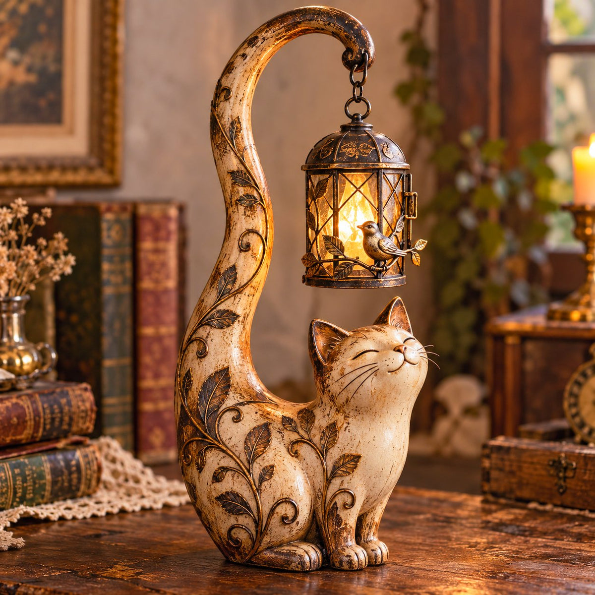 🐈✨Vintage Cat Lantern Sculpture Lamp - A Little Guardian of Warmth, Memories & Cozy Corners✨