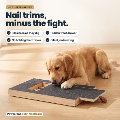 PawSerene Calm Nail Board – Dog Nail Scratch Board with Hidden Treat Drawer for Stress-Free At-Home Paw Care