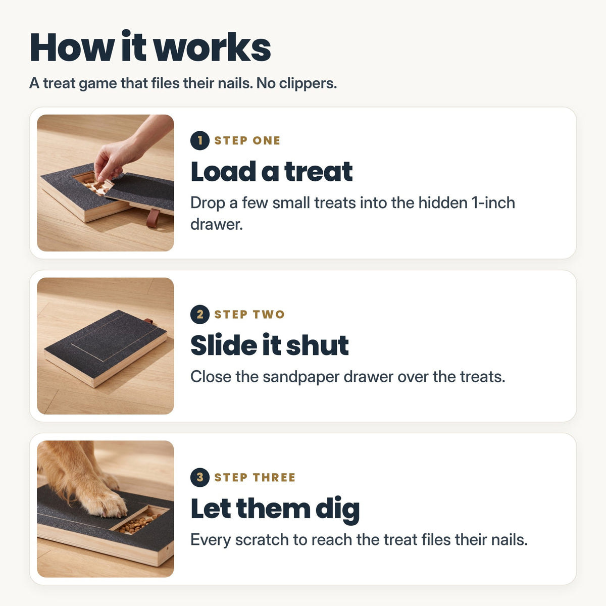 PawSerene Calm Nail Board – Dog Nail Scratch Board with Hidden Treat Drawer for Stress-Free At-Home Paw Care