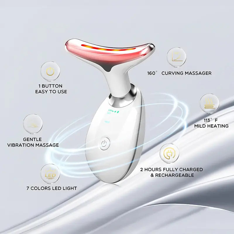 Cotsoco 7-Color Facial & Neck Massager, USB Rechargeable Red Light Therapy Device with Heat, Vibration, Auto Shut-Off, Facial Care Tools for Women