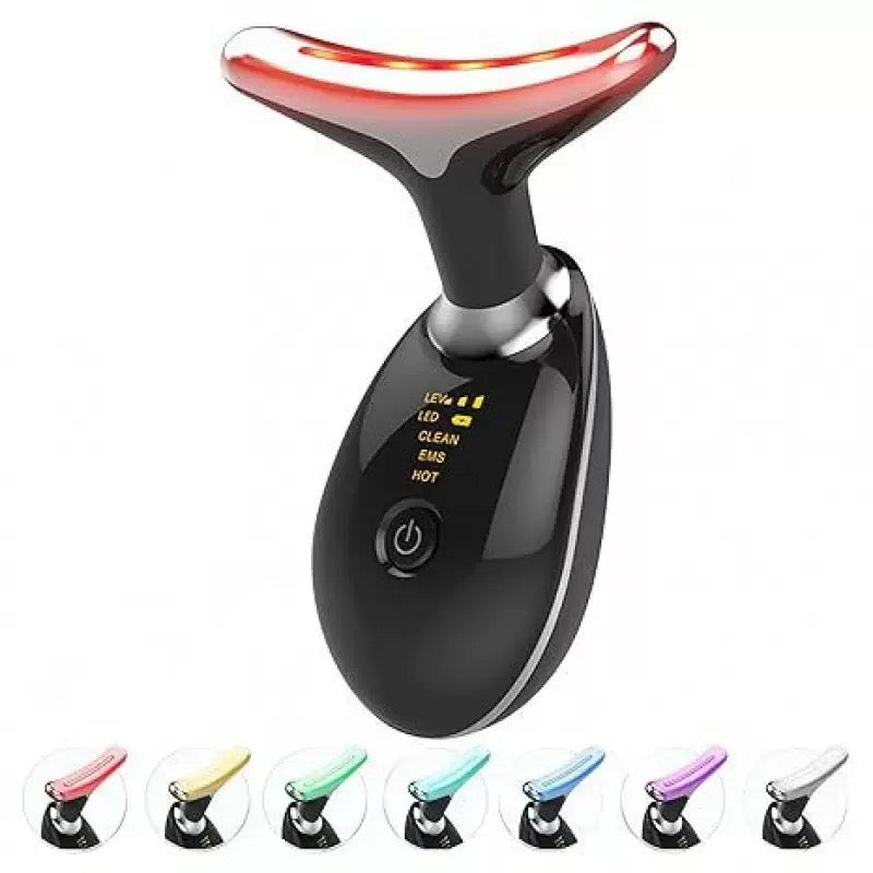 7-Color Facial & Neck Massager, USB Rechargeable Red Light Therapy Device with Heat, Vibration, Auto Shut-Off, Facial Care Tools for Women