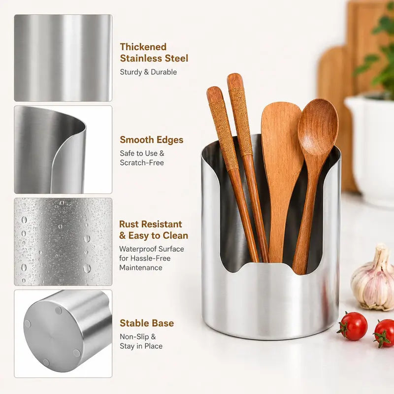 Stainless Steel Utensil Holder, Rust-Resistant Kitchen Organizer for Spatulas, Spoons & Chopsticks, Multi-Purpose Countertop Storage