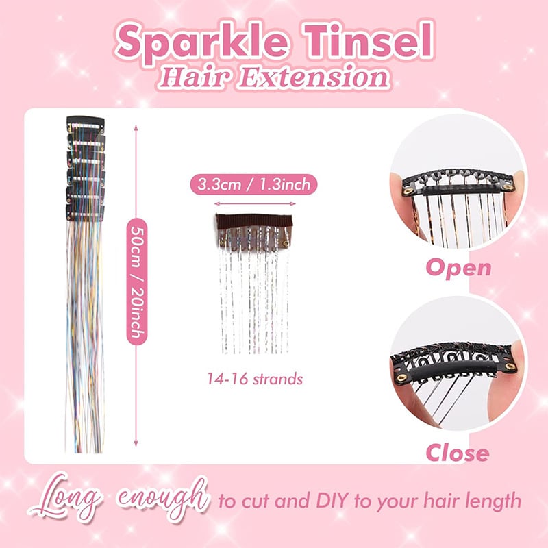 🔥Last Day50%OFF ✨Clip-in Tinsel Hair Extensions (6 tablets) box