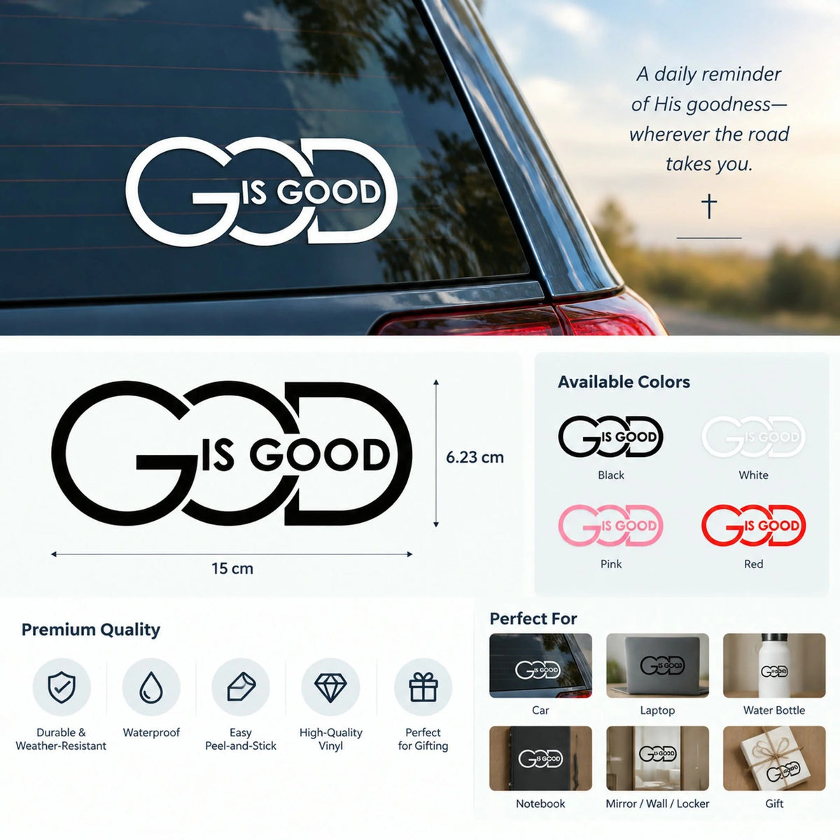 🙏 "God Is Good" Christian Car Decal Sticker | Faith-Inspired Design & Premium Religious Décor