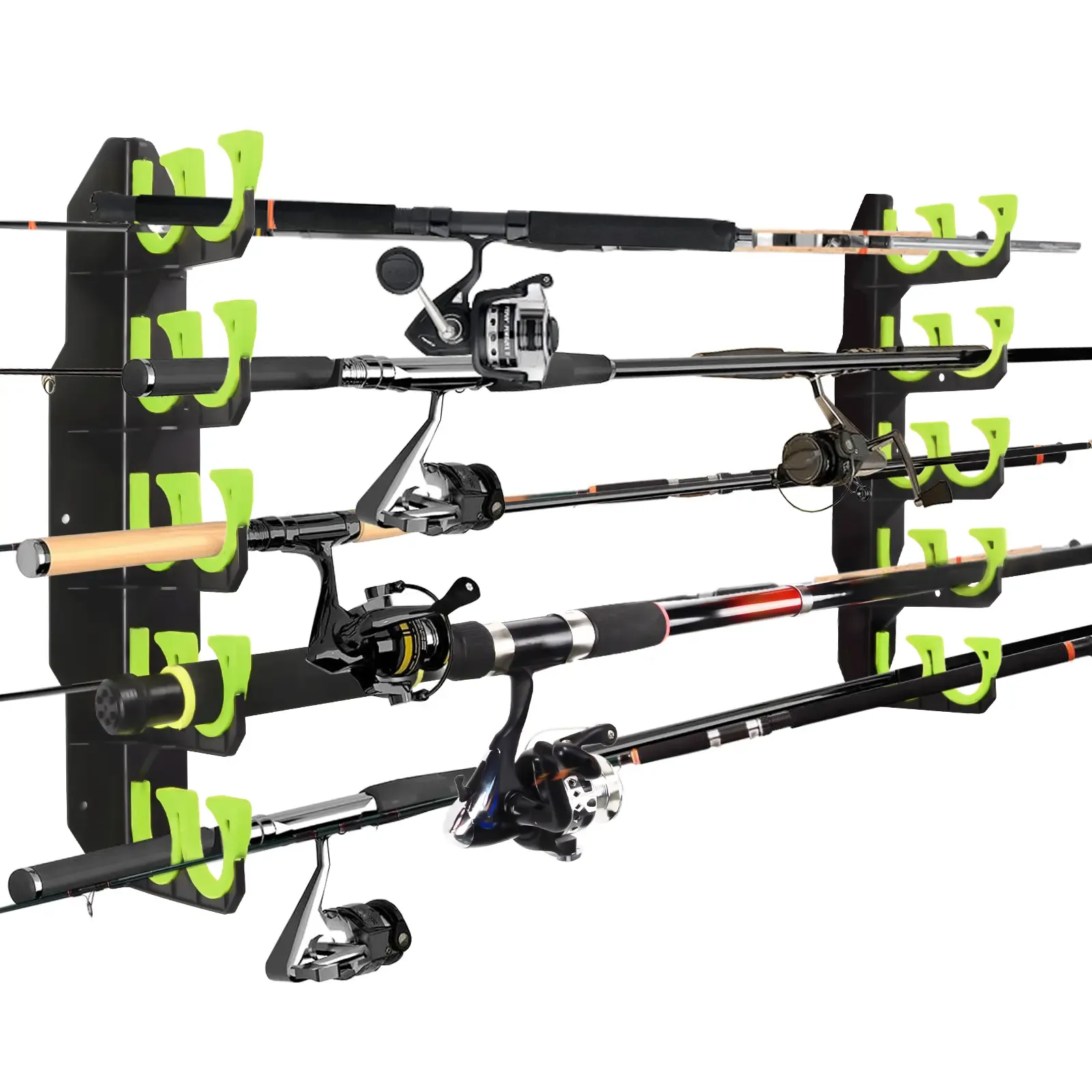 Heavy-Duty 10-Rod Garage Fishing Pole Holder – Wall & Ceiling Mount Organizer