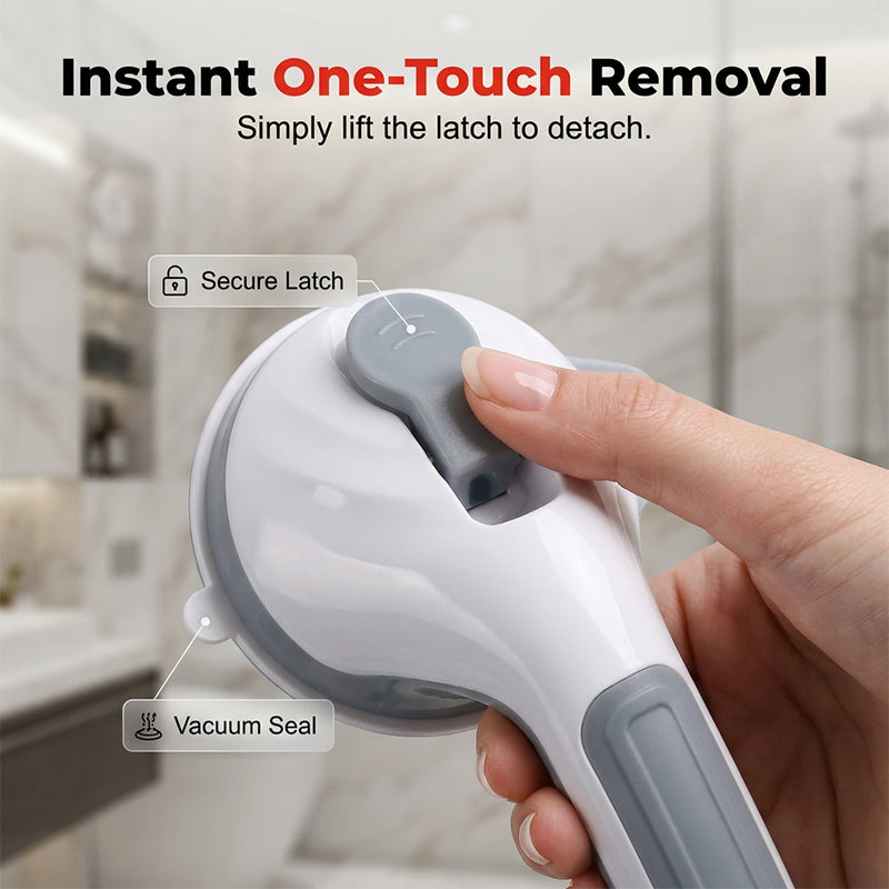 No-Drill Bathroom Suction Grab Handle: Quick-Install, Strong Suction, for Shower & Tub