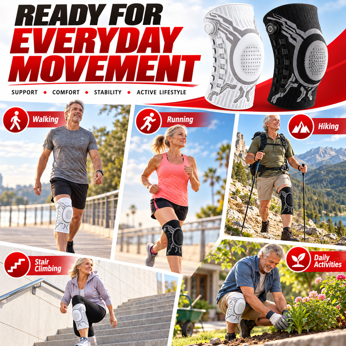 Dial-Adjustable Sports Knee Brace with Alloy Spring Support