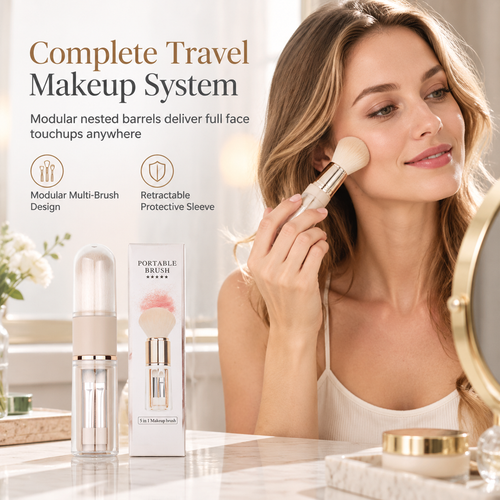 🔥50% OFF｜Retractable Travel Makeup Brush Set with Silicone Lip Brush