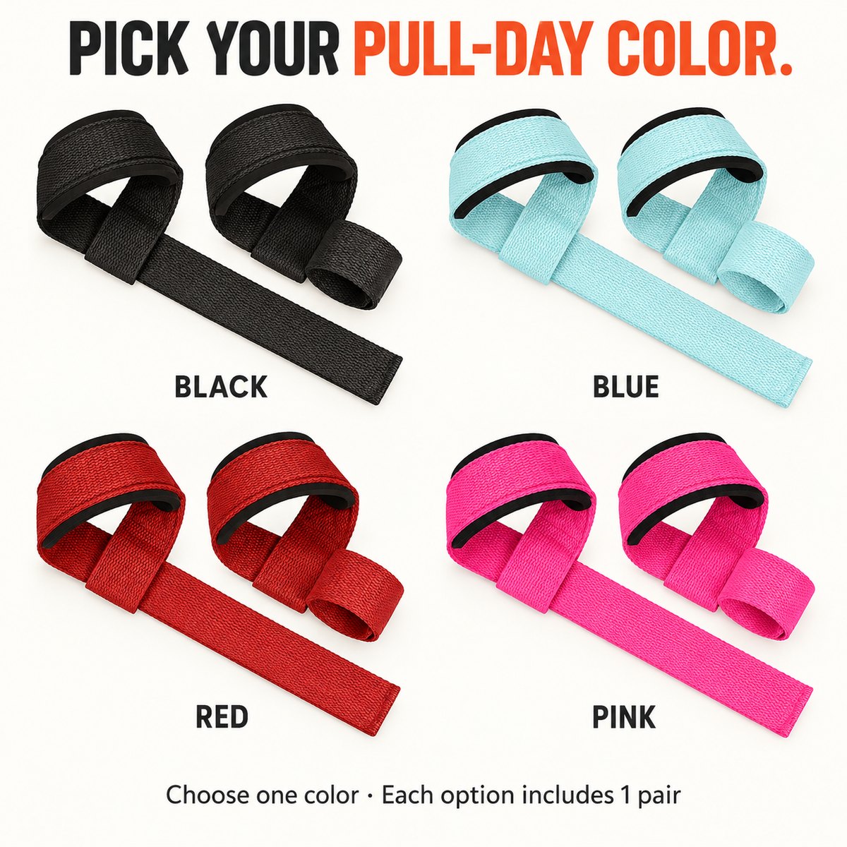 Self-Curling Lifting Straps — Padded Wrist Loops, 1 Pair
